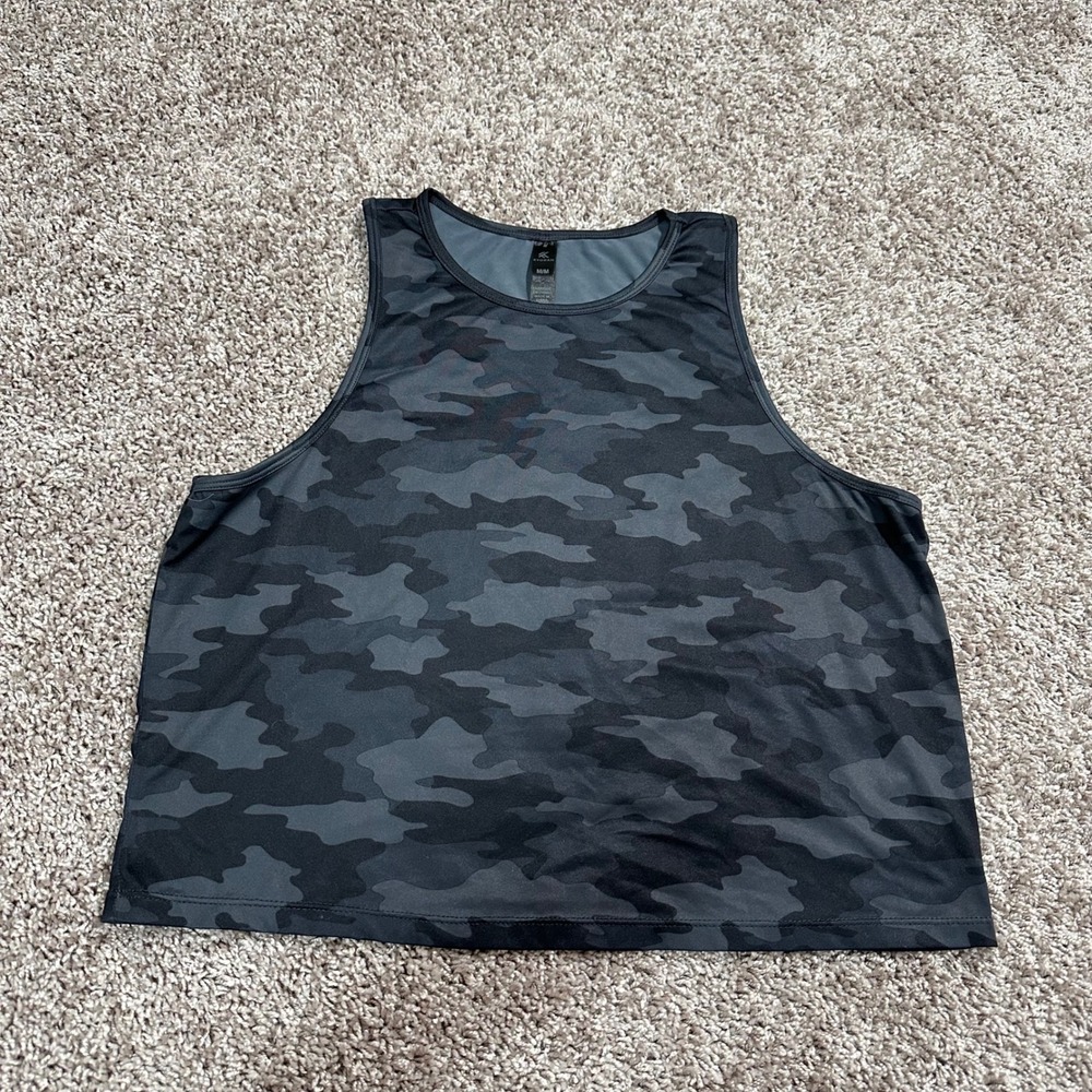 Kyodan Womens Camo Cropped Tank Top Charcoal Gray Black Camouflage Size Medium